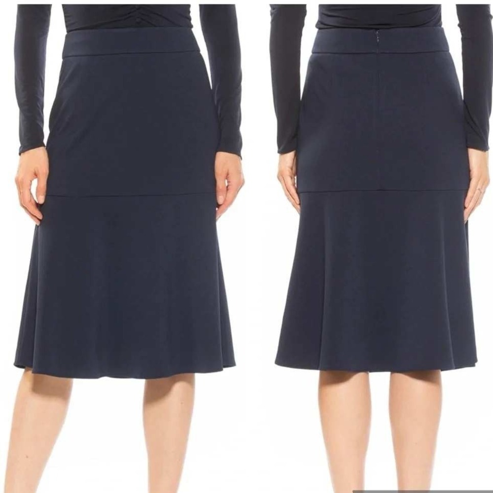 Alexia Admor Fit Flare Midi Skirt Women 14 Black Scuba Event Minimalist Chic